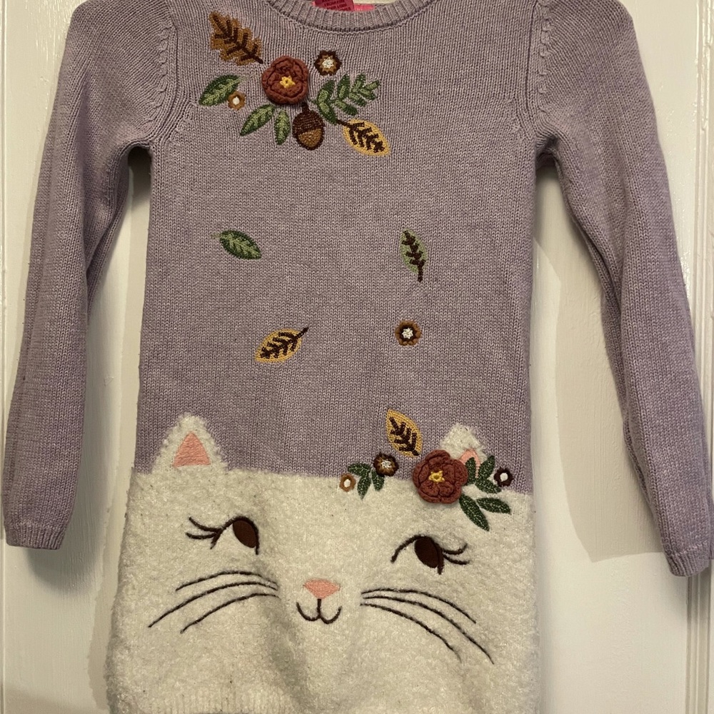 Girl’s cat face sweater dress